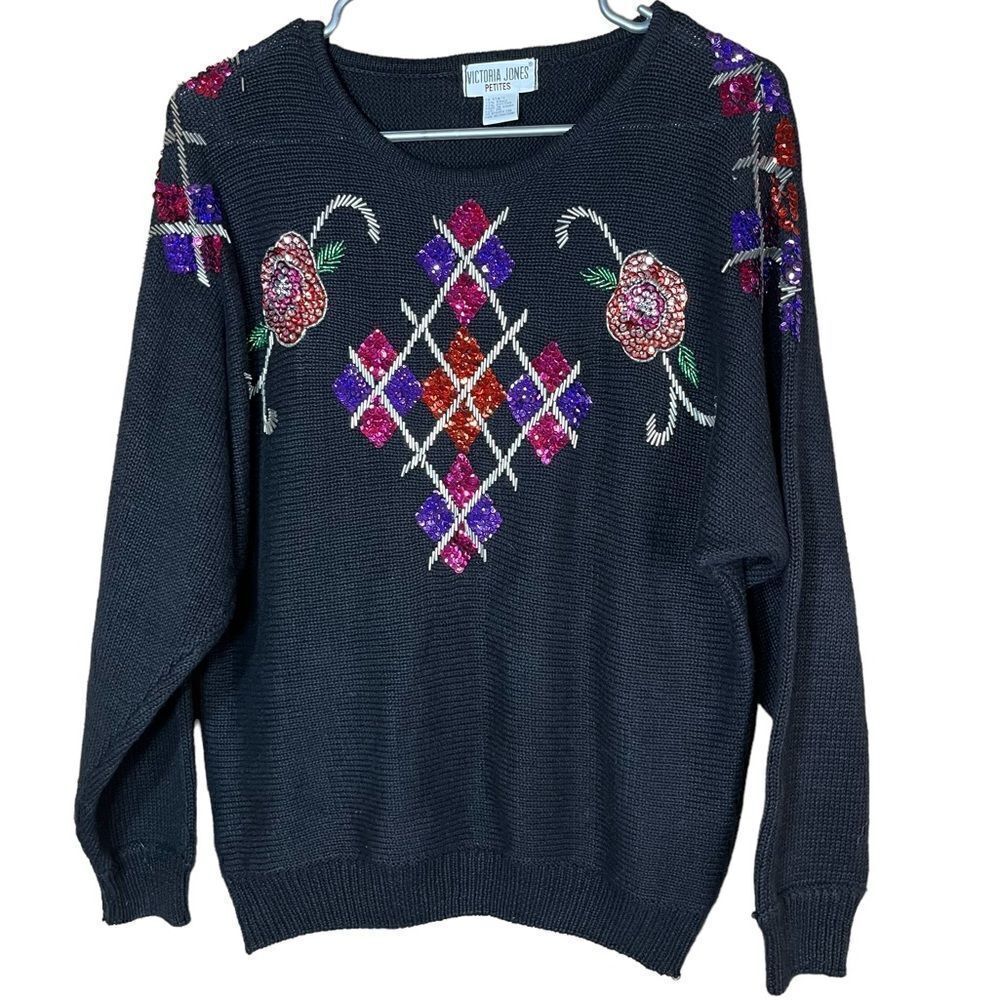 Vintage Victoria Jones Petites Sequins Beaded Sweater‎